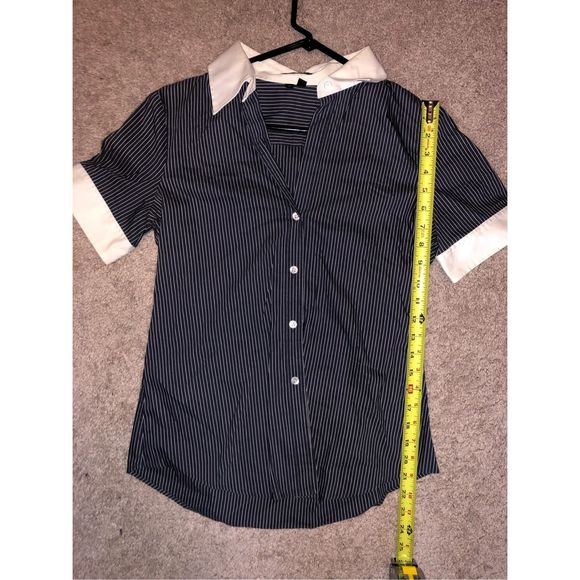 Theory Adele C Chopstick Black White Stripe Polo Cotton Blouse, Size Medium - Picture 8 of 8